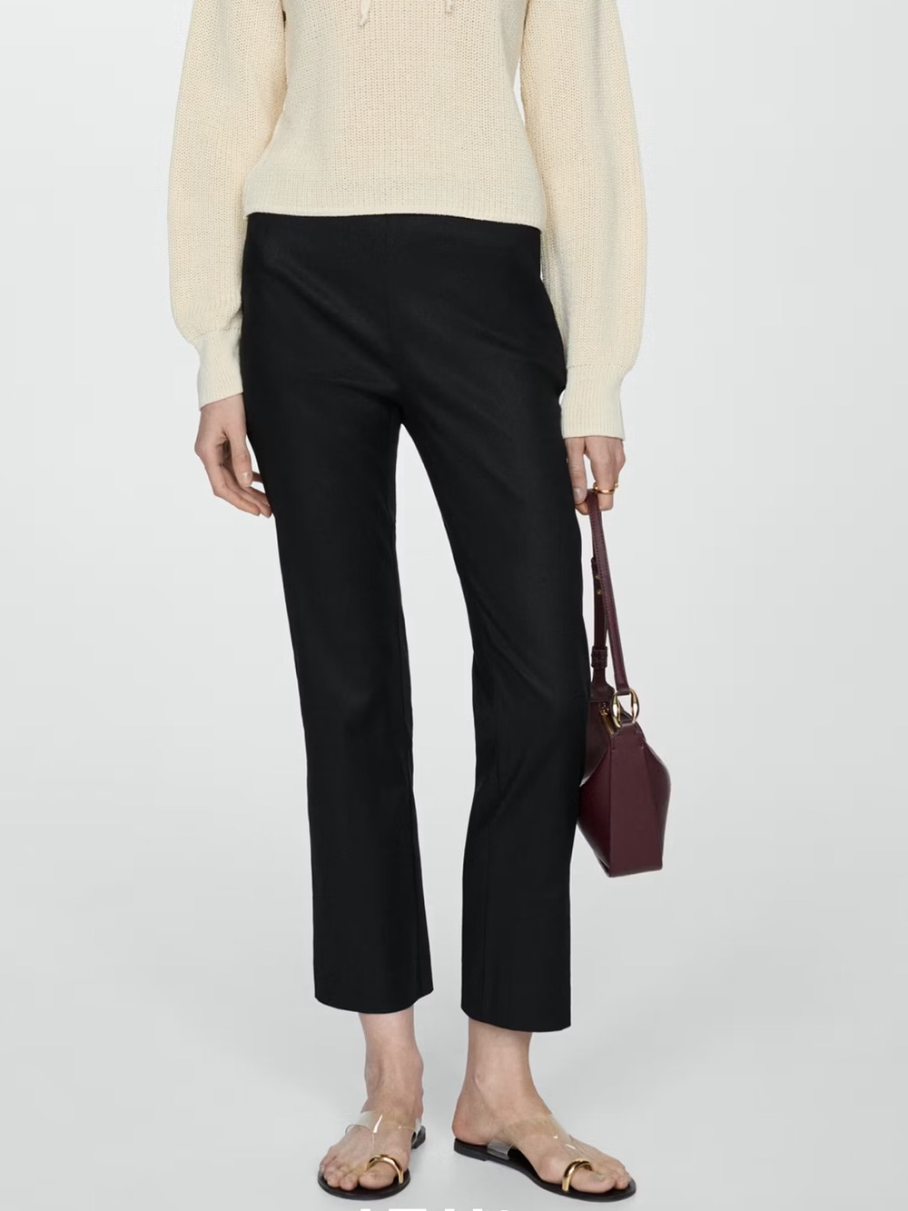 Mango Women's linen  Black Stretch Straight-Leg Pants